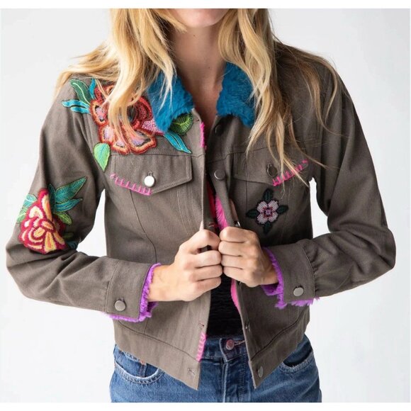 Natural Life Tara Embellished Jacket Floral Boho Hippie Festival Denim Jacket XL - Picture 1 of 16